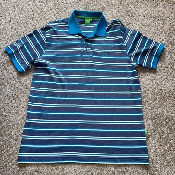 BOSS HUGO BOSS Other - Men’s HUGO BOSS Blue Striped Polo Short Sleeve Shirt Size XXL but fits like L/XL